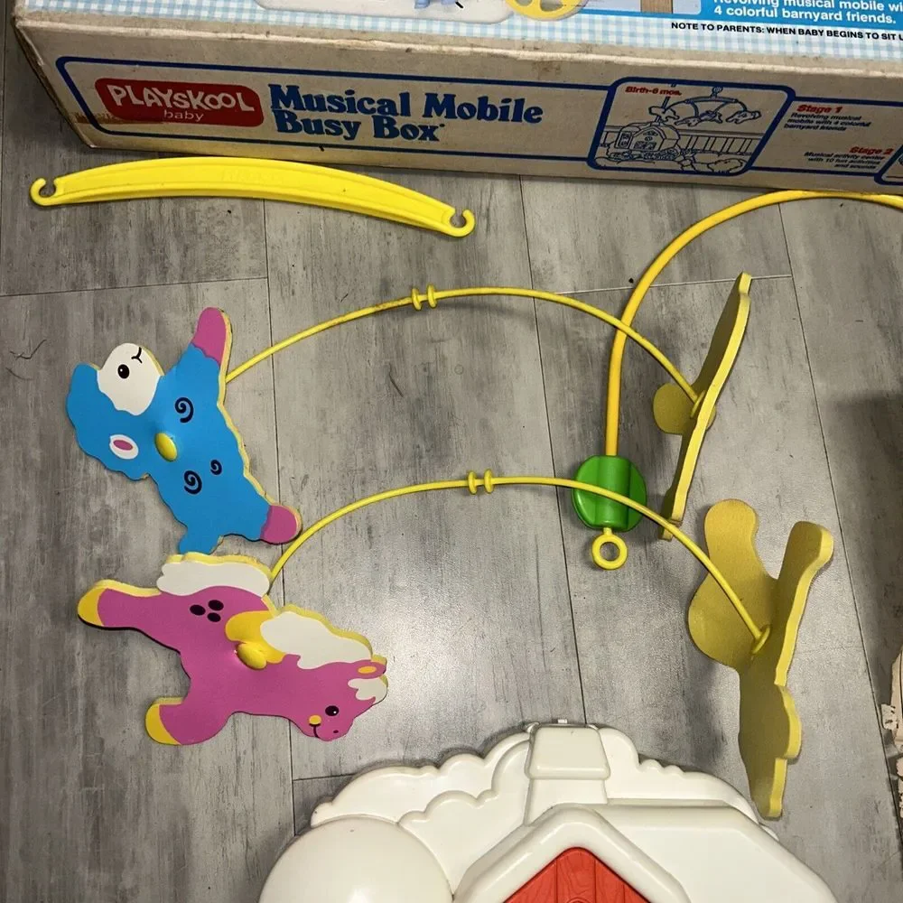 Playskool Musical Mobile Busy‎ Box Farm Nursery Crib Toy Two Stage with Box